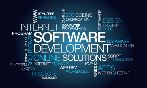 Software development apps computer programming word tag cloud